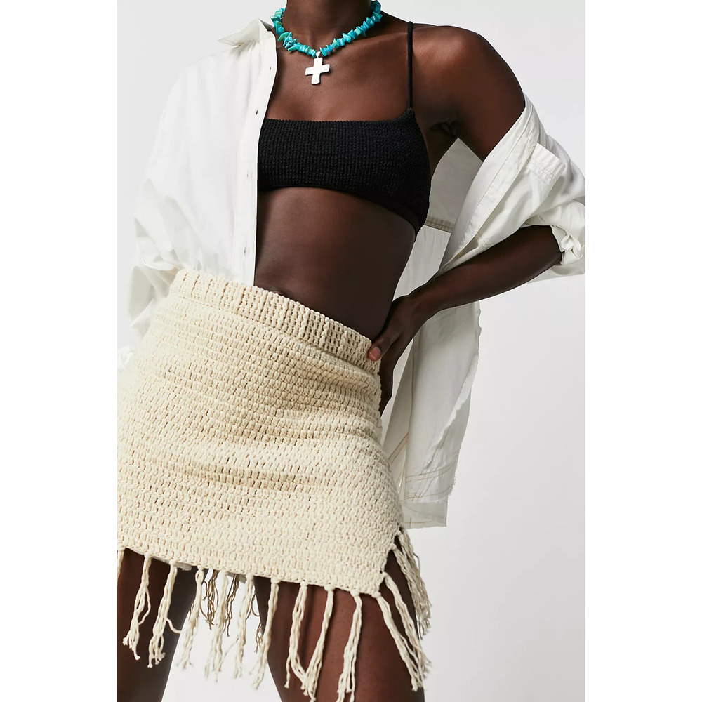 Free People 'Murasaki' White Crochet Mini Skirt Size L